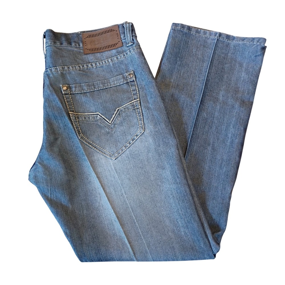 Old Skool Jeans Mens 32/31 Blue Y2K Streetwear Whiskered Straight‎ Leg Denim